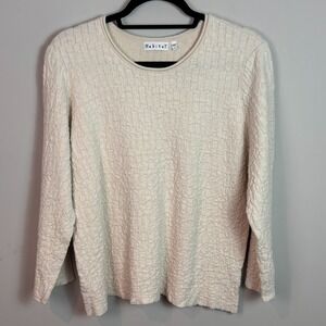 Habitat Beige Textured Cotton Linen Blend Boxy Tee Stretch Womens sz Large Boho